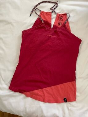 La Sportiva Women’s Two-Tone Raspberry and Coral Halter Tank